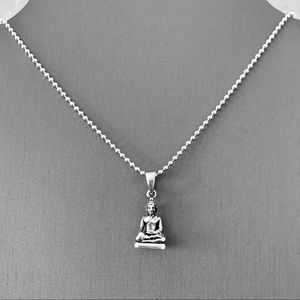 Sterling Silver Unisex Small Buddha Necklace, Silver Chain, Religious Jewelry